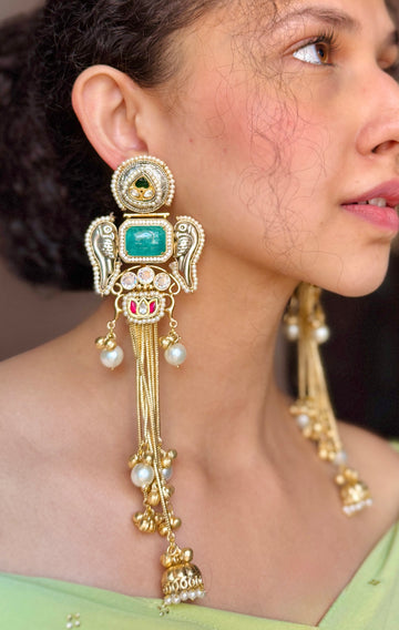 Siya Kashmiri Earrings-Emerald