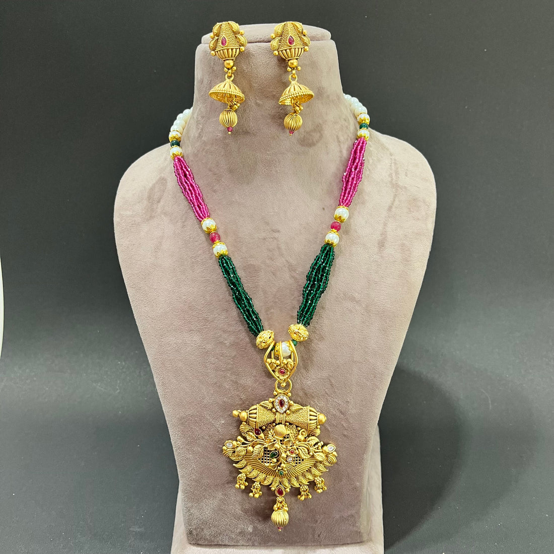 Gold Plated Shahi Pendant With Earrings