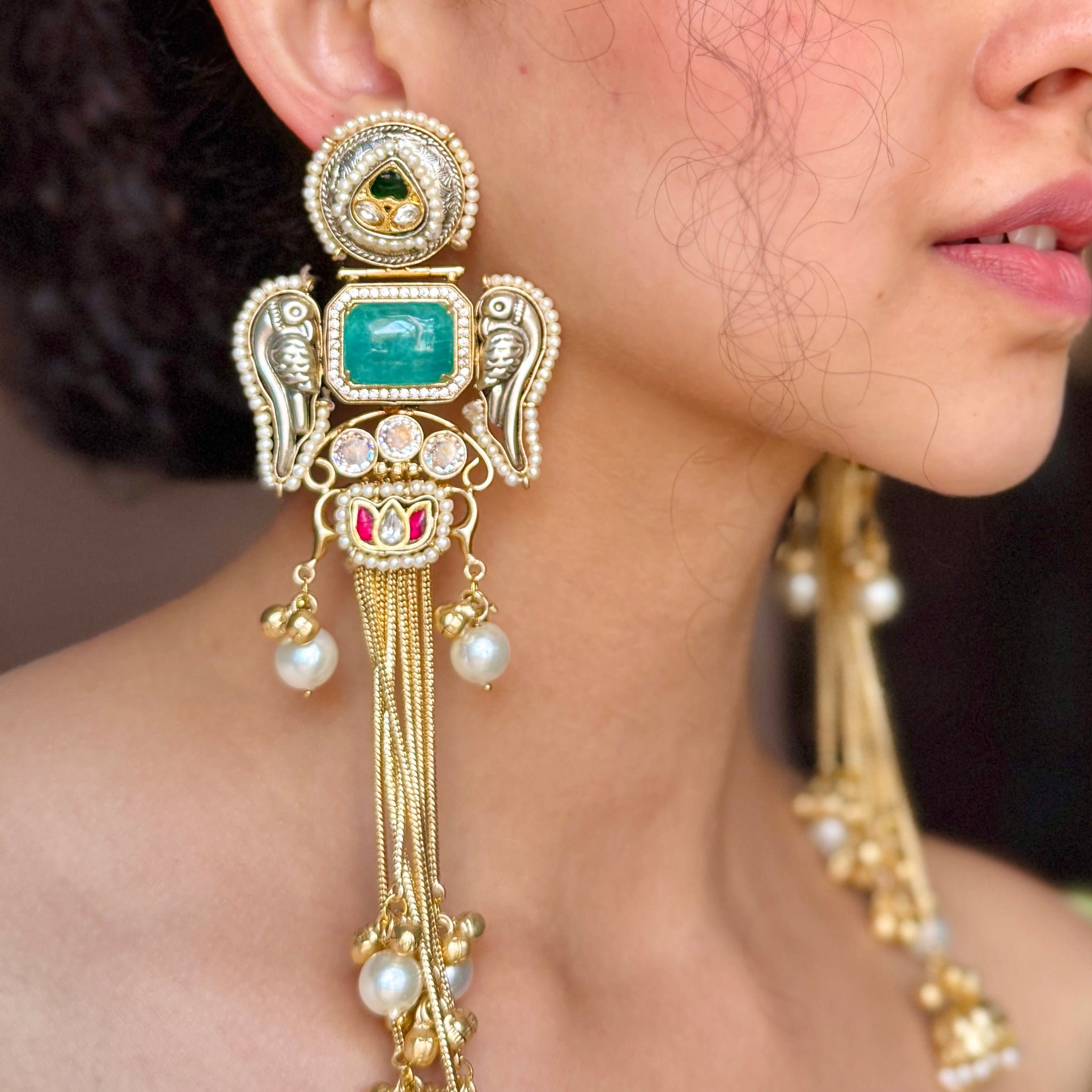 Siya Kashmiri Earrings-Emerald