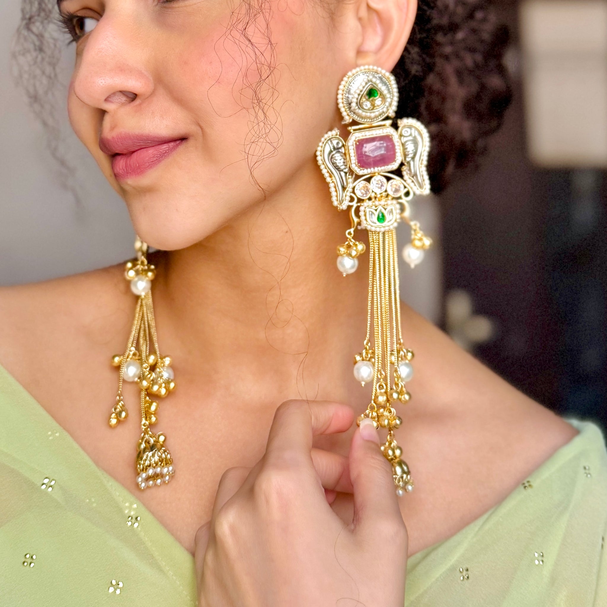 Siya Kashmiri Earrings-Pink