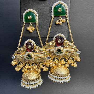 GOLD PLATED 5 LEAF BROAD JHUMKI