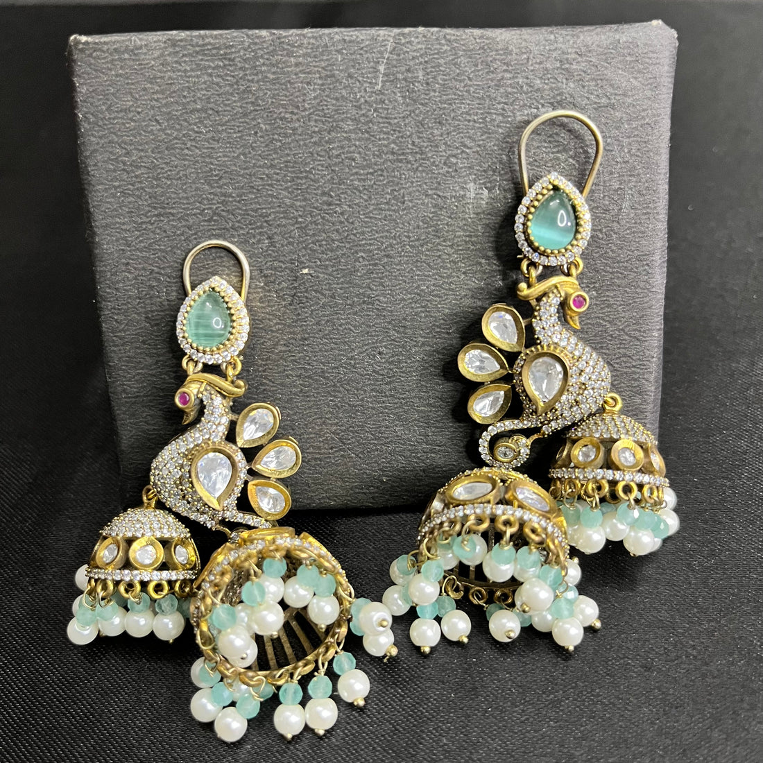 VICTORIAN MOISSANITE PEACOCK JHUMKI