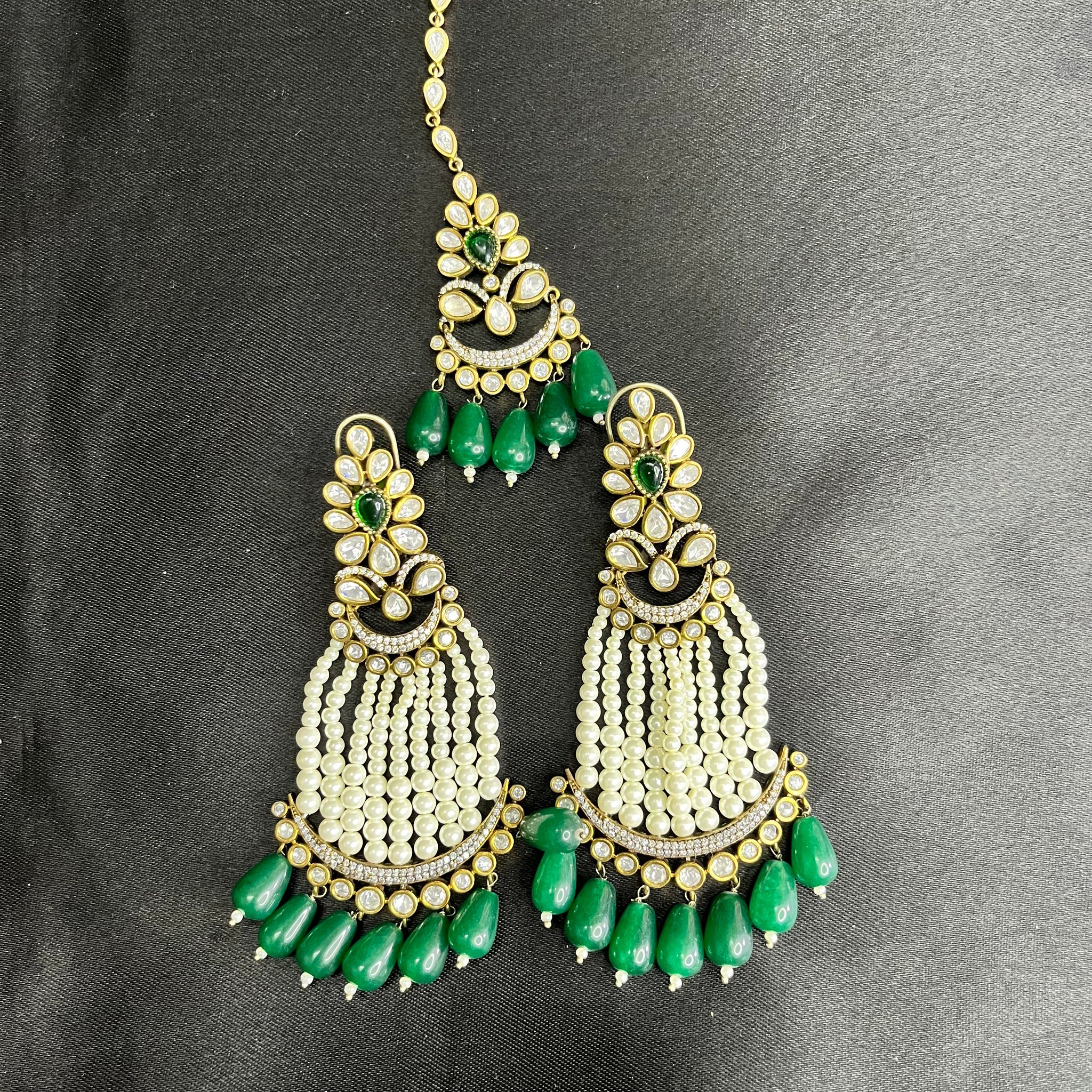 PEARLS DROP CHANDBALI WITH MANGTIKKA