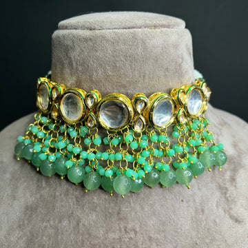 KUNDAN CHOKER WITH MINT GREEN ONYX