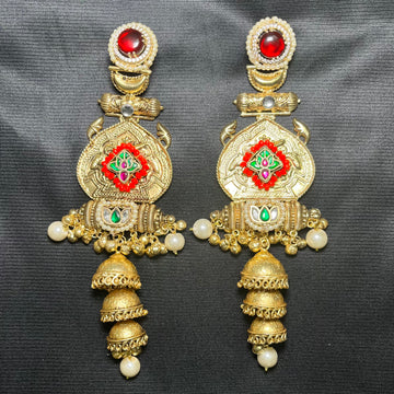 3 JHUMKI BRASS EARRINGS-RUBY