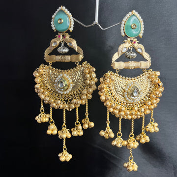 MINT GREEN KASHMIRI BRASS CHANDBALI