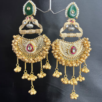 EMERALD KASHMIRI BRASS EARRINGS