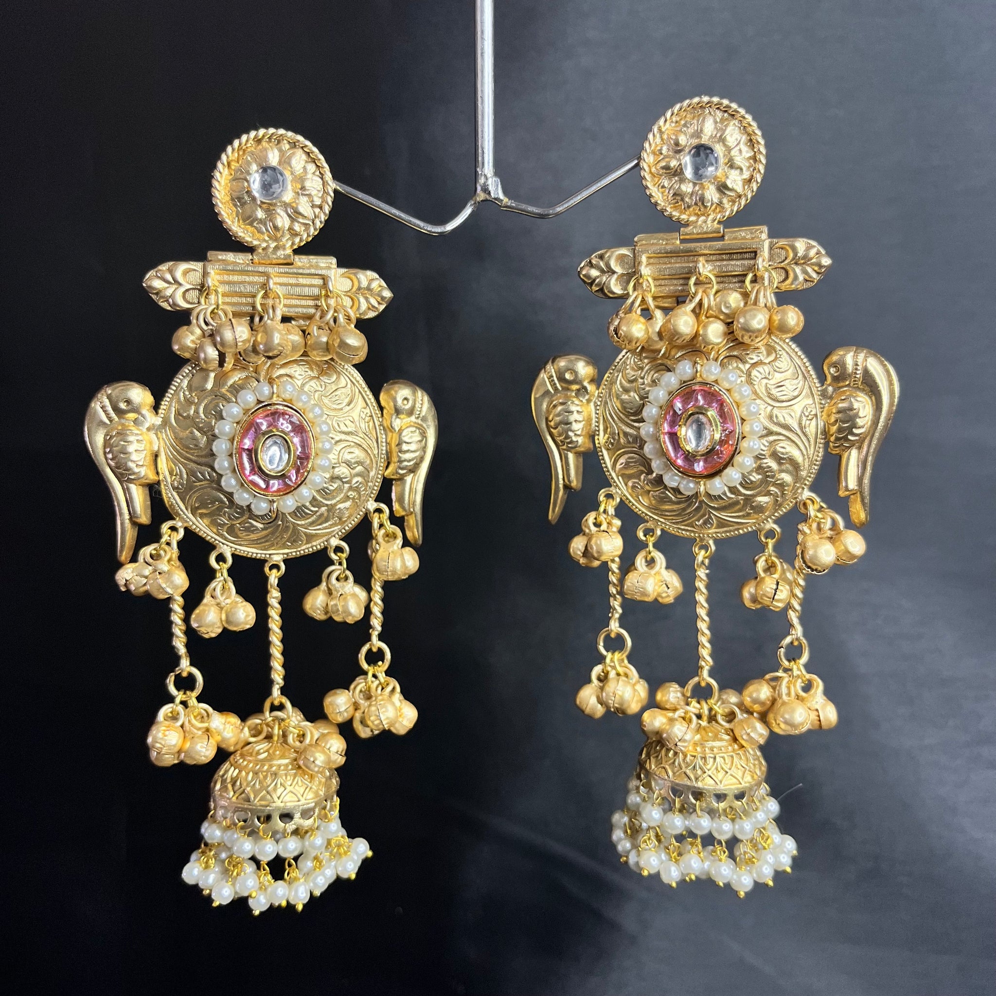 KASHMIRI MAYURI BRASS JHUMKI-PINK