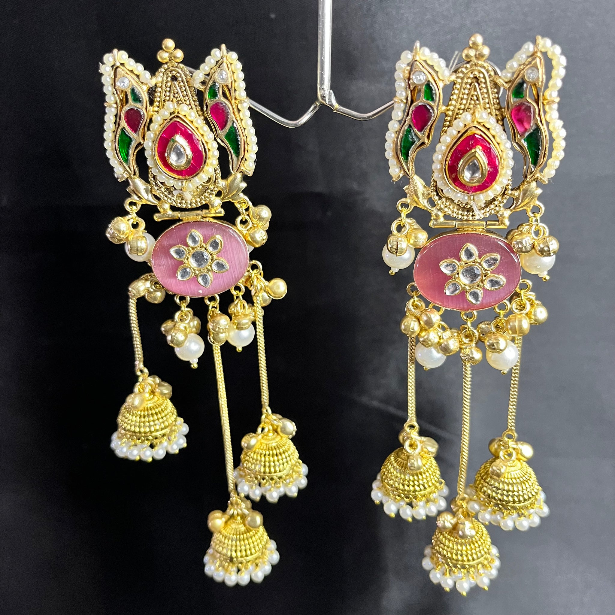 MEHAK BRASS TRIPPLE JHUMKI-PINK