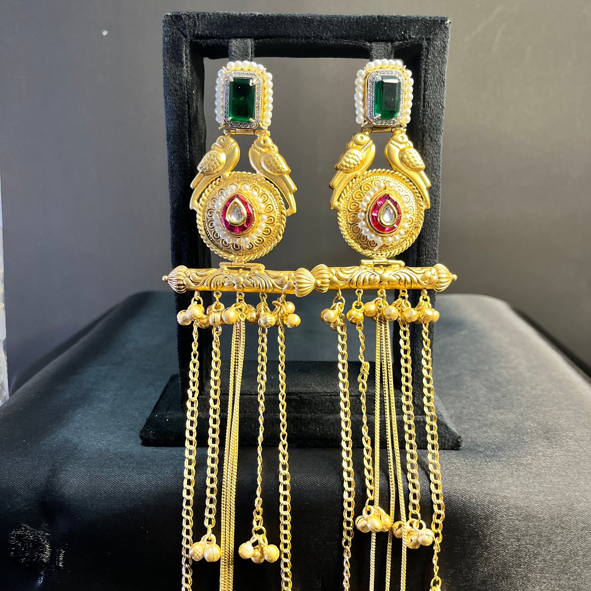 RUBINA KASHMIRI DROP EARRINGS-EMERALD