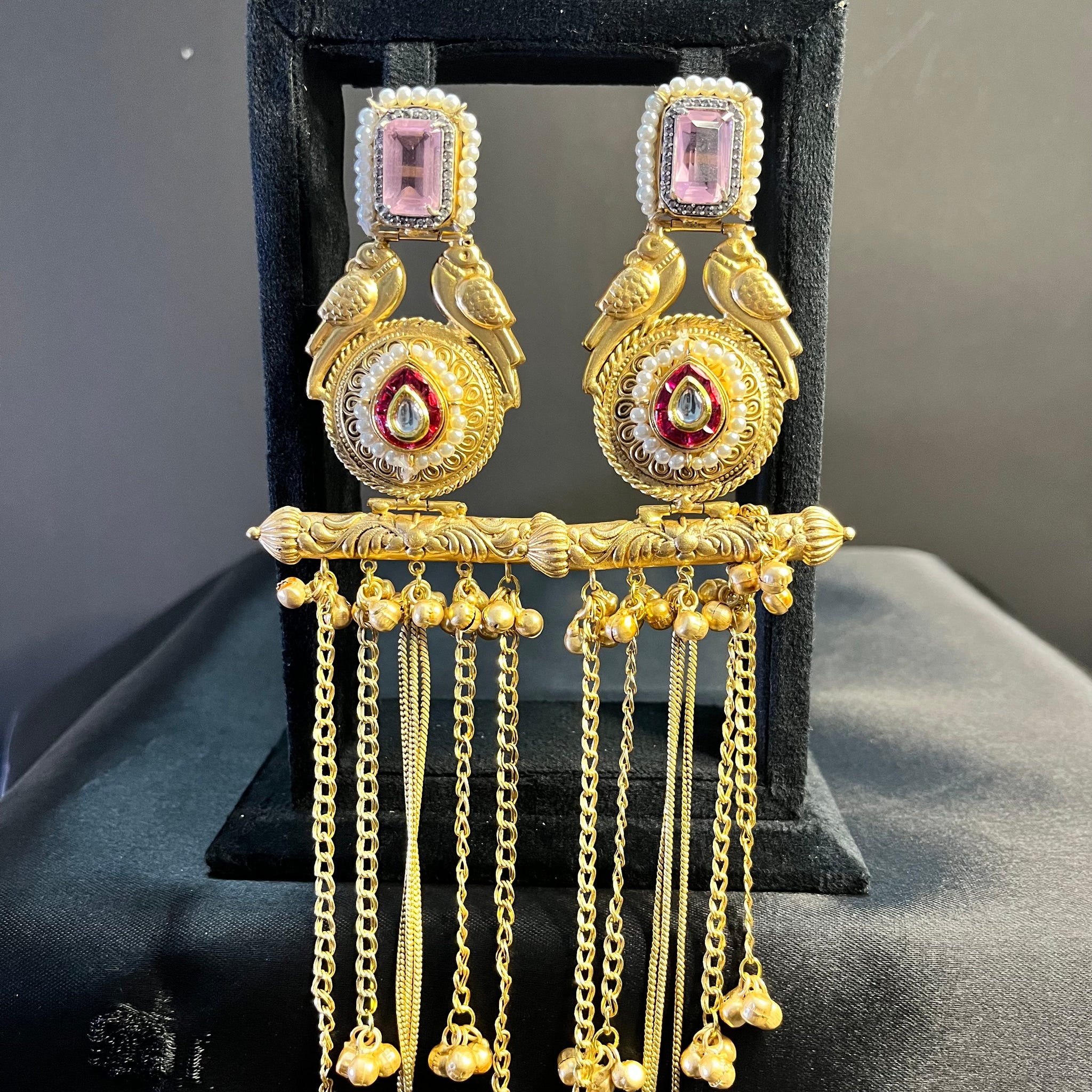 KASHMIRI RUBINA DROP EARRINGS-PINK